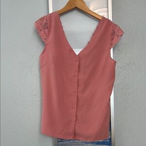 Elegant Pink Lace Sleeve Women's Top